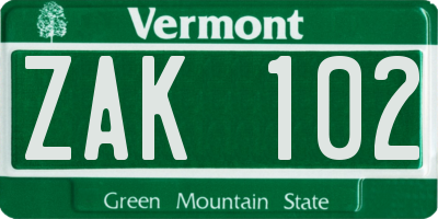 VT license plate ZAK102