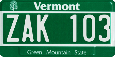 VT license plate ZAK103