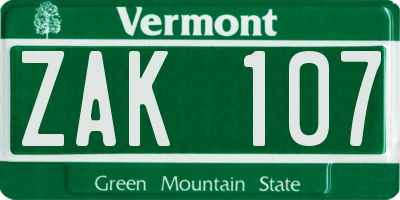 VT license plate ZAK107