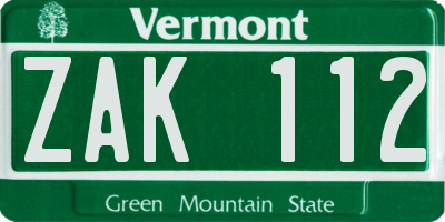 VT license plate ZAK112