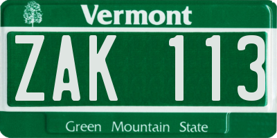 VT license plate ZAK113