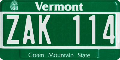 VT license plate ZAK114