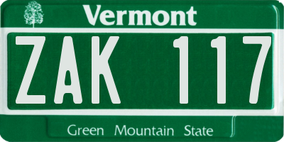 VT license plate ZAK117