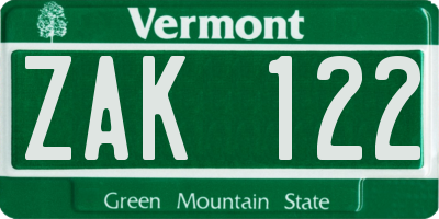 VT license plate ZAK122