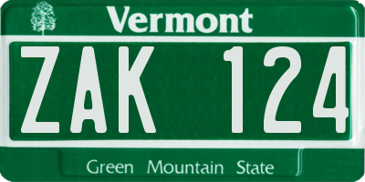 VT license plate ZAK124