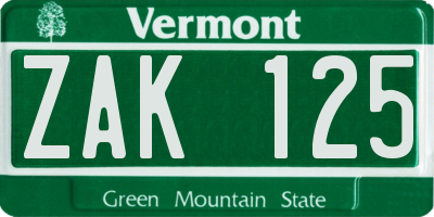 VT license plate ZAK125