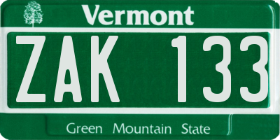 VT license plate ZAK133