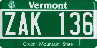 VT license plate ZAK136
