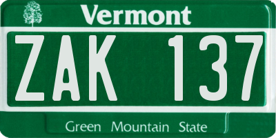 VT license plate ZAK137