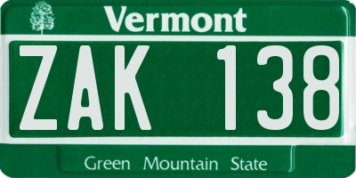 VT license plate ZAK138