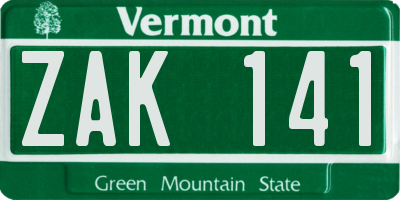 VT license plate ZAK141