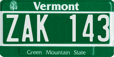 VT license plate ZAK143