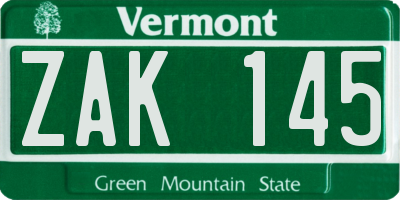 VT license plate ZAK145