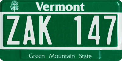 VT license plate ZAK147
