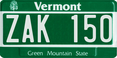 VT license plate ZAK150
