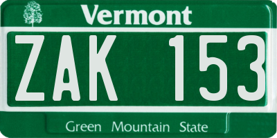 VT license plate ZAK153