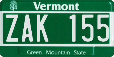 VT license plate ZAK155