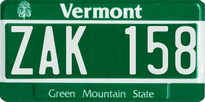 VT license plate ZAK158