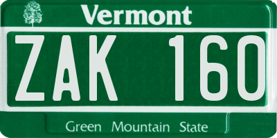 VT license plate ZAK160