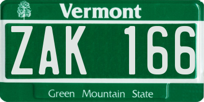 VT license plate ZAK166