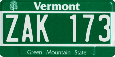 VT license plate ZAK173