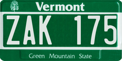 VT license plate ZAK175