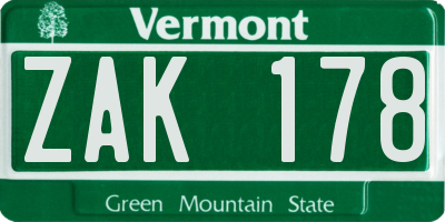 VT license plate ZAK178