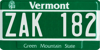 VT license plate ZAK182
