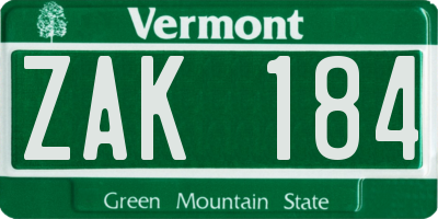 VT license plate ZAK184