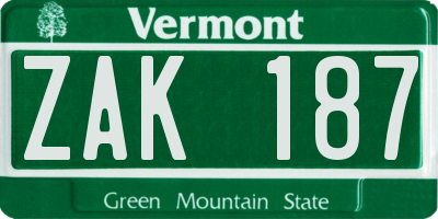 VT license plate ZAK187