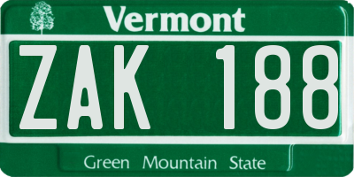 VT license plate ZAK188