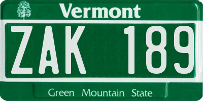 VT license plate ZAK189