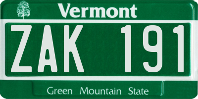 VT license plate ZAK191