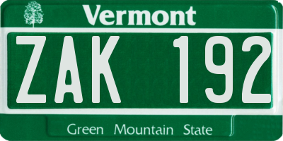 VT license plate ZAK192