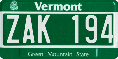 VT license plate ZAK194