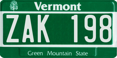VT license plate ZAK198