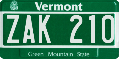 VT license plate ZAK210