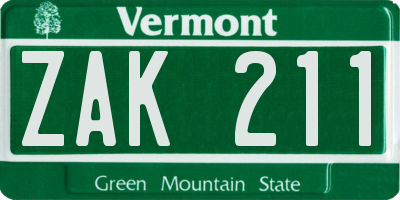 VT license plate ZAK211