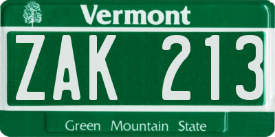 VT license plate ZAK213