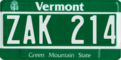 VT license plate ZAK214