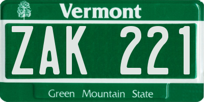 VT license plate ZAK221