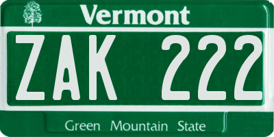 VT license plate ZAK222