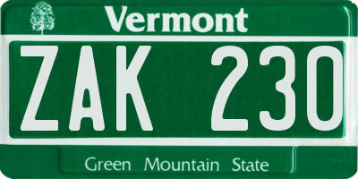 VT license plate ZAK230