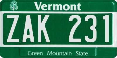 VT license plate ZAK231