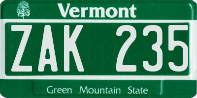 VT license plate ZAK235