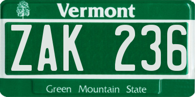 VT license plate ZAK236