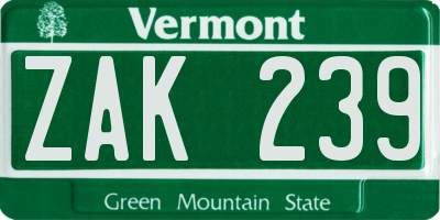 VT license plate ZAK239