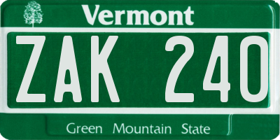 VT license plate ZAK240
