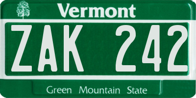 VT license plate ZAK242