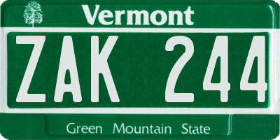 VT license plate ZAK244